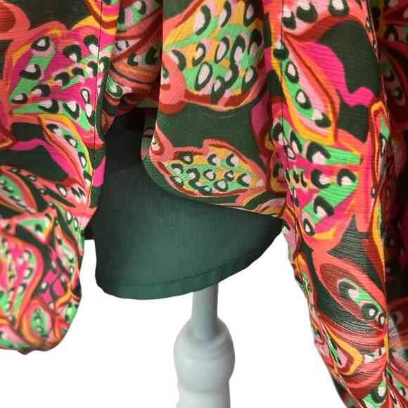 J Crew Green Orange Floral Ruffle V-neck Tiered Dress Size 4 - Picture 14 of 16